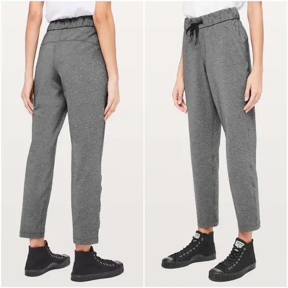 LULULEMON On The Fly *27" Drawstring Cropped Pant Heathered Black (Gray) Size 6 - Picture 2 of 9